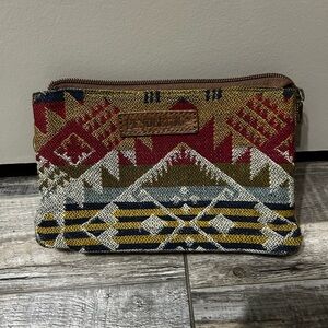 Pendleton Aztec tribal Geometric pattern wristlet 3 packet Clutch